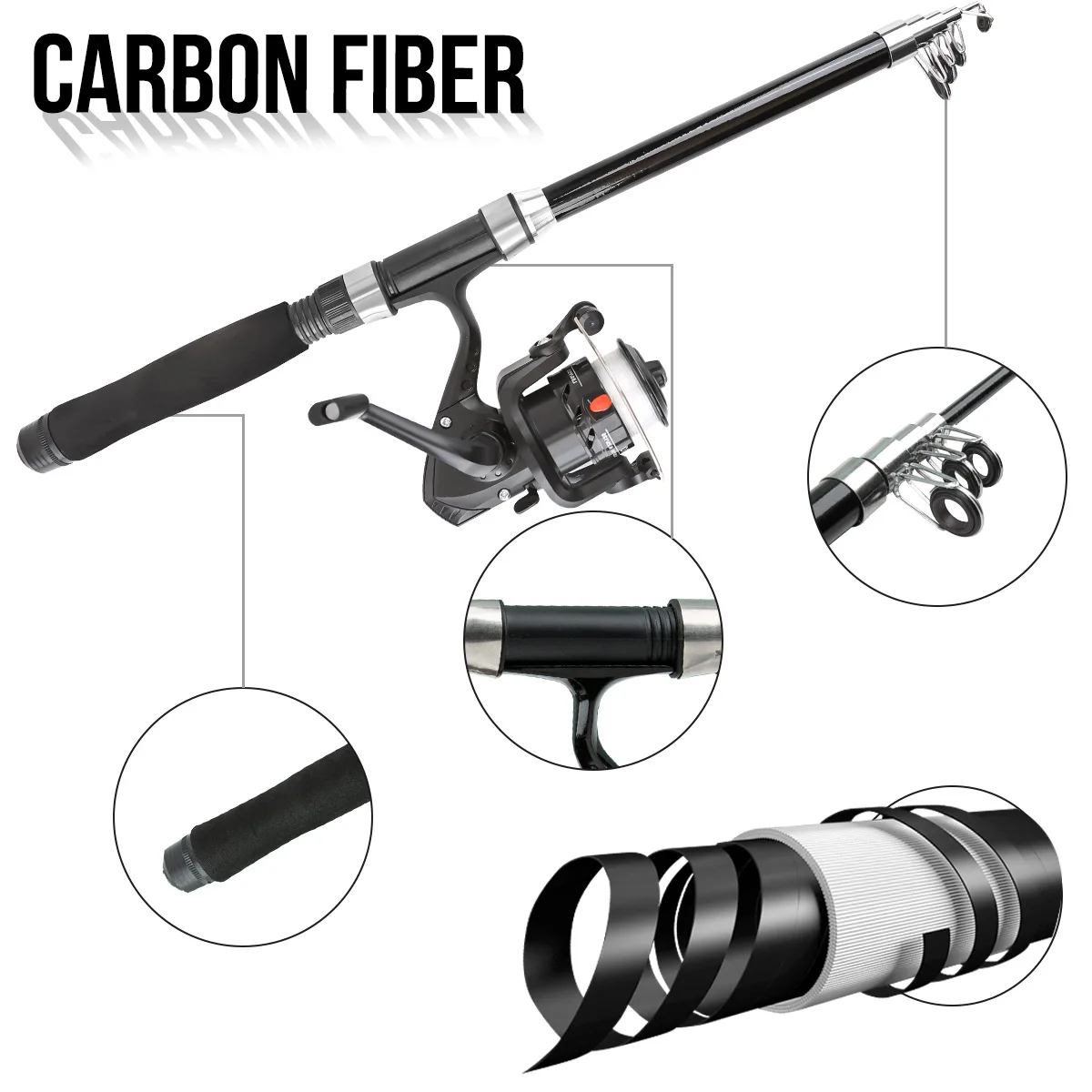 Combo de caña de pescar plegable ultraligera de 1,8 M, juego de equipo de pesca telescópico de fibra de vidrio para exteriores para agua dulce y salada - imagen 5