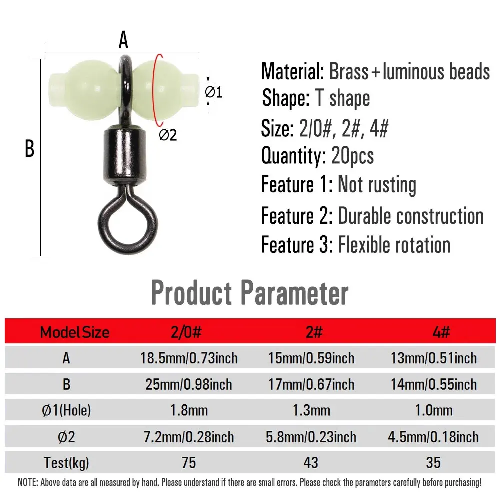 Bimoo 20 piezas 4 #   2 #   2/0 luminoso línea cruzada calabaza giratoria barco aparejos de pesca conector accesorios de aparejos de pesca de agua salada - imagen 3