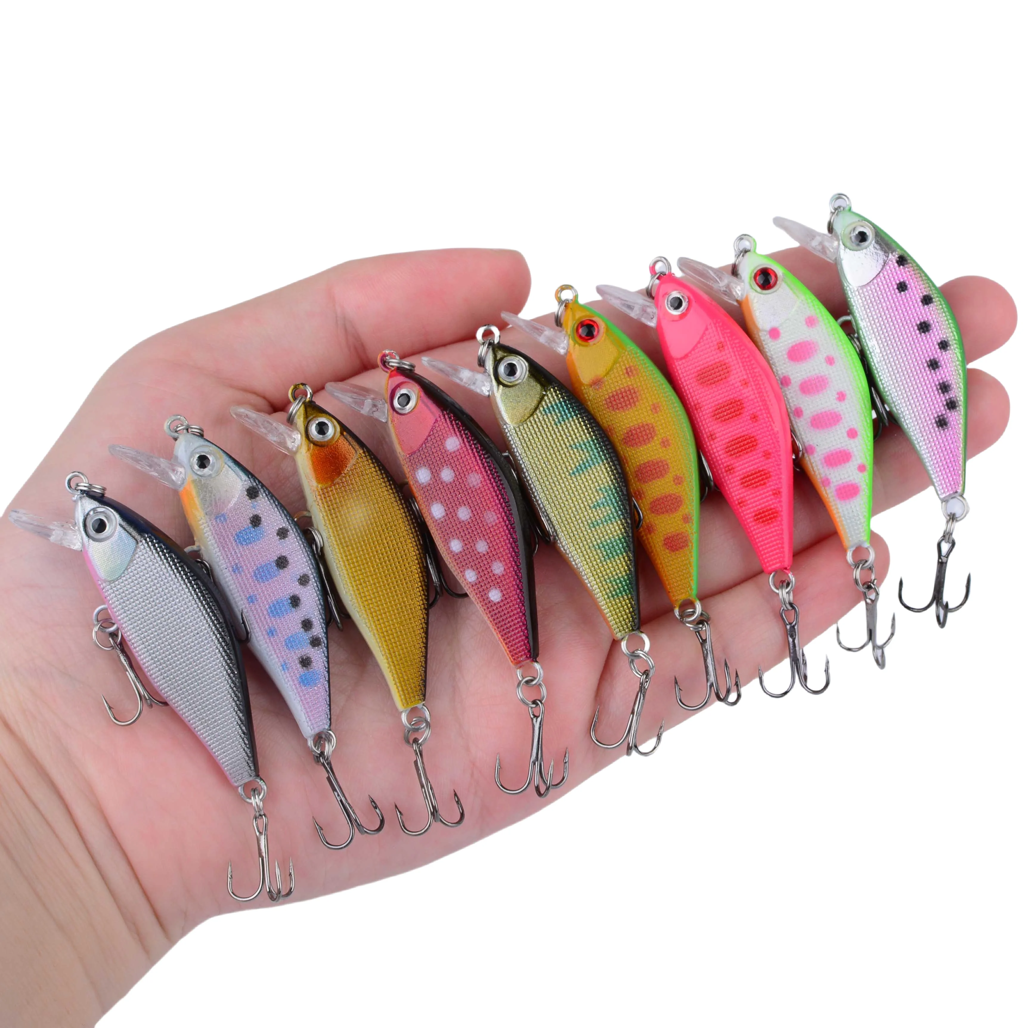 Señuelo de Pesca duro, pececillo que se hunde, cebo Artificial para perca, Lucio, salmón, trucha, 9 Uds.