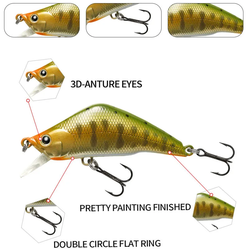 45mm 3,8g Señuelos de Pesca de pececillo que se hunden Trolling Wobblers Swimbait Pesca japonesa trucha carpa cebo duro Artificial aparejos de Pesca - imagen 5