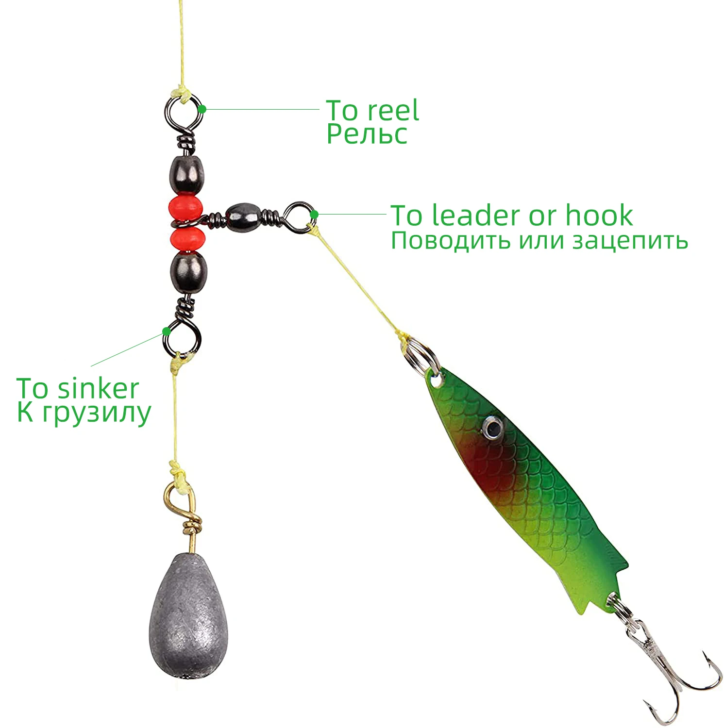 DNDYUJU 50 Uds conector de pesca anillo giratorio de barril de tres vías con cuentas para anzuelo señuelo línea accesorios de pesca - imagen 4