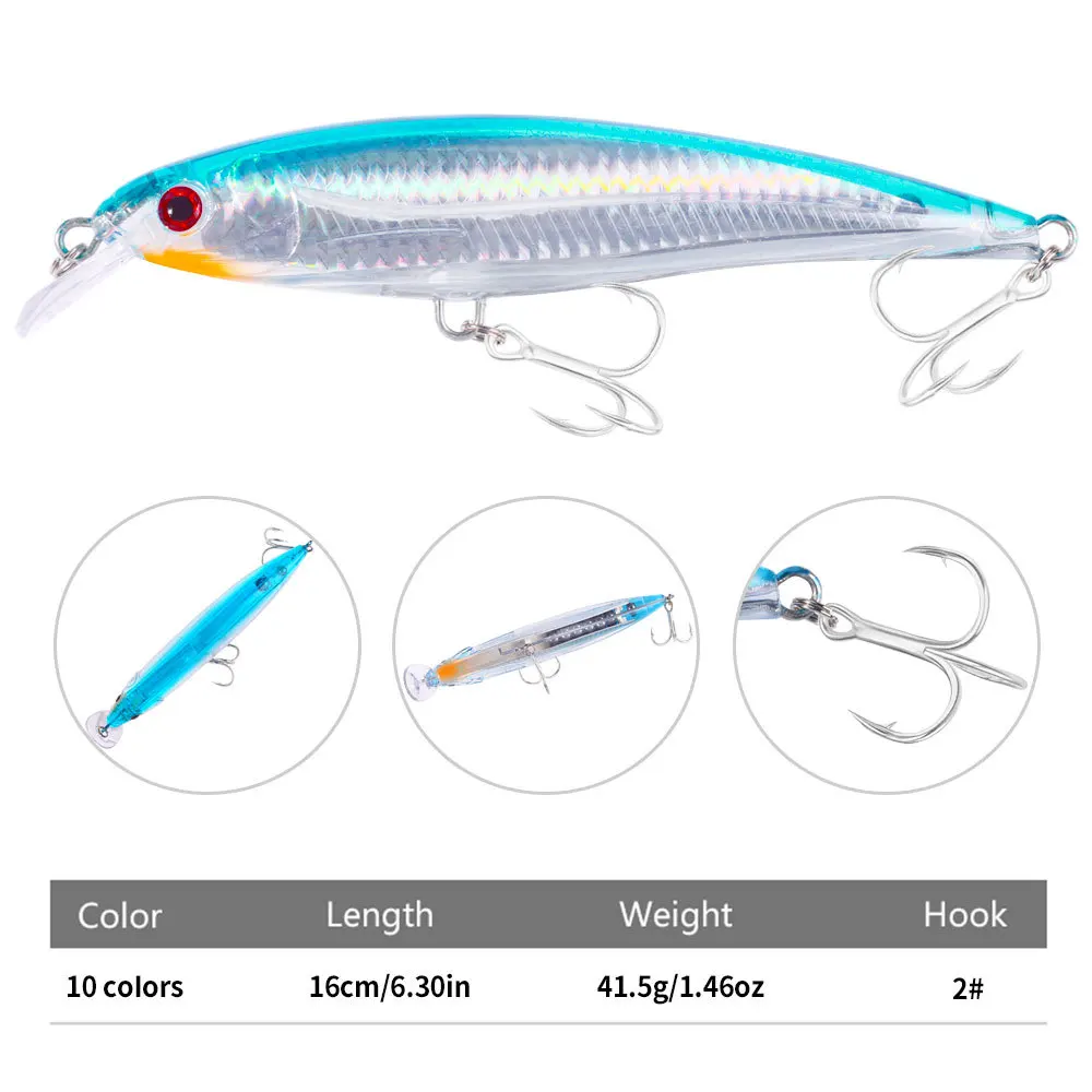 KNCONAN-señuelo de Pesca Minnow, 16CM, 42G, Wobblers, ojos 3D, perca, cebo Artificial, Lucio, carpa, lubina, Pesca con 2 #   Ganchos - imagen 4