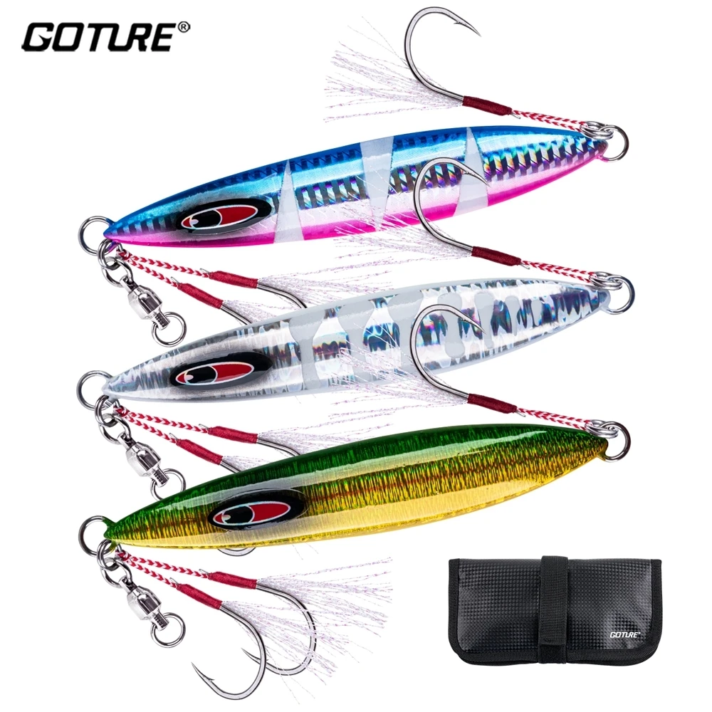 Goture-señuelo de pesca con cuchara de Metal, plantilla lenta, cebo de plomo luminoso para dientes de perro de mar, atún, cola amarilla, Kingfish con bolsa - imagen 2