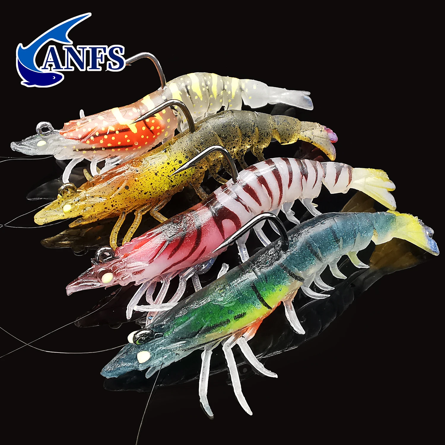 ANFS 1 ud./3 uds. Cebo suave luminoso señuelo de pesca de gambas con plantillas de pesca preinstaladas para lubina trucha Walleye agua dulce agua salada - imagen 2