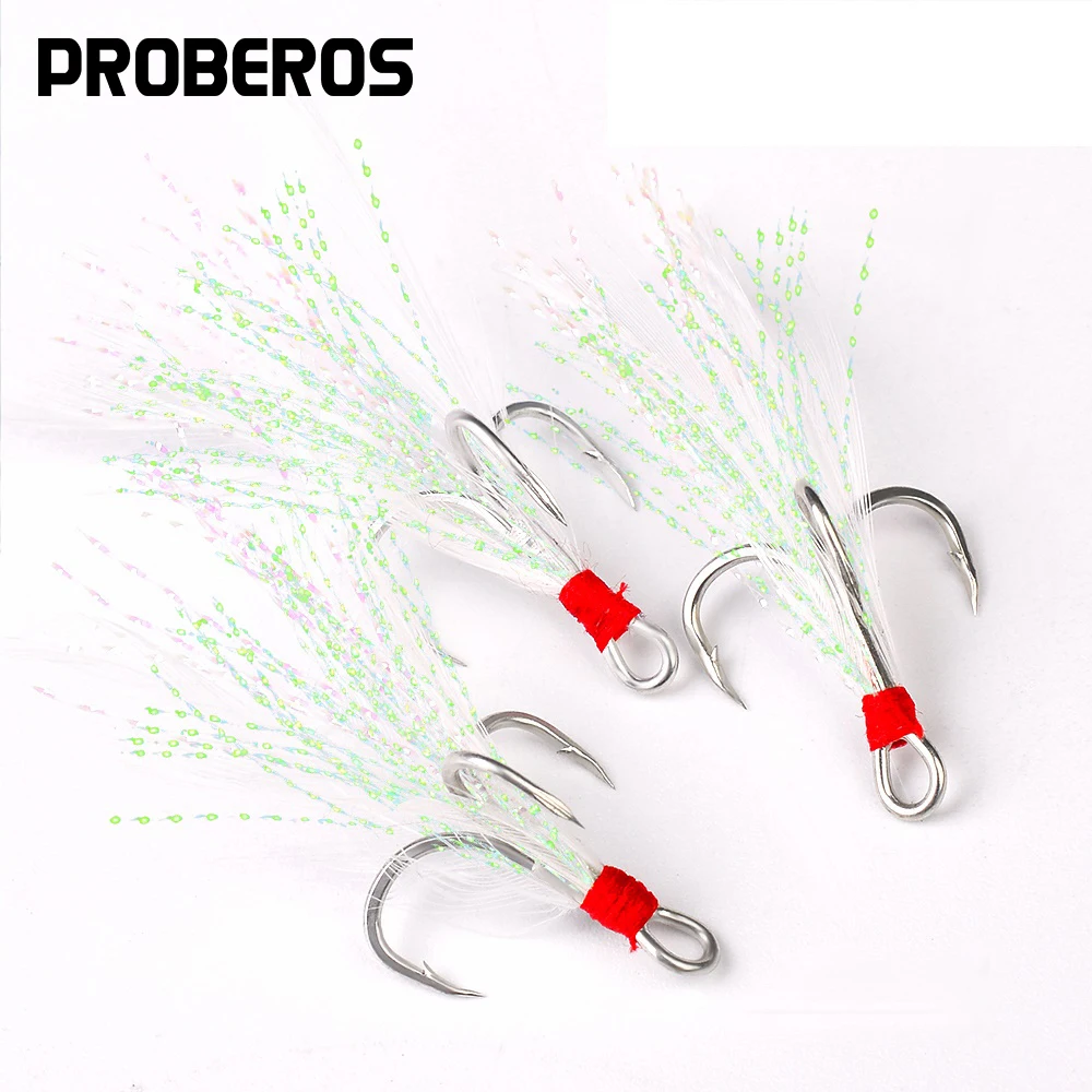Proberos anzuelos triples con plumas – Afilados acero al carbono - imagen 3