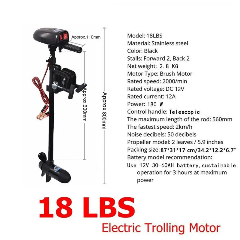 SOLAR MARINE 18lbs de empuje 12v Motor de pesca eléctrica con soporte de popa para bote inflable Kayak accesorios de barco de velocidad - imagen 5