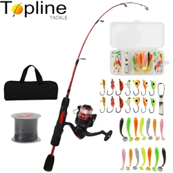 Juego combinado de carrete de caña de pescar en hielo, Kit de caña ultraligera de fibra de vidrio de 27 "con plantillas de pesca en hielo, señuelos para trucha, Walleye, perca, 34 Uds.