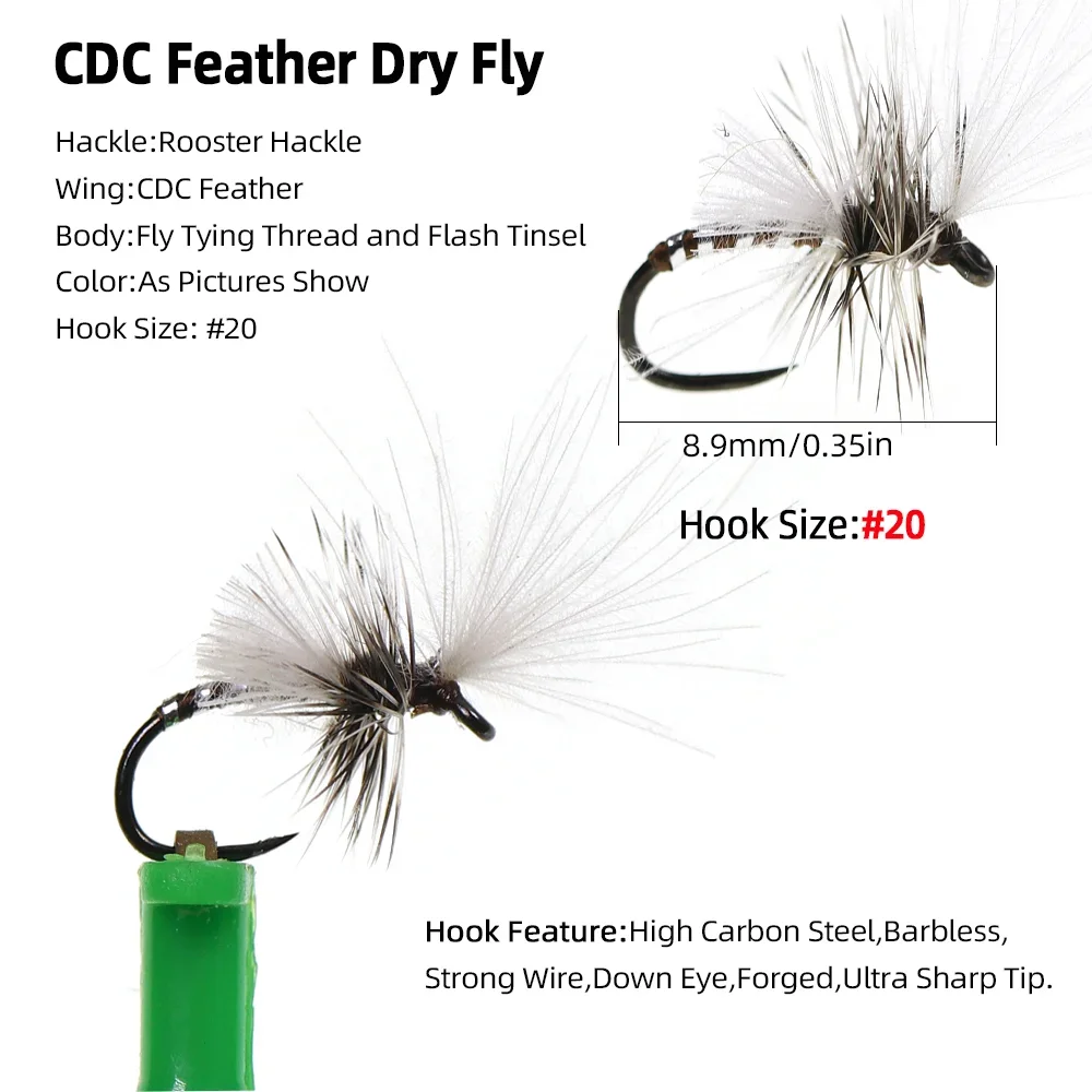 Wifreo 5 piezas/6 piezas # 20 anzuelo sin púas gallo Hackle Mayfly CDC pluma mosca seca insecto Artificial cebo trucha Grayling señuelo de pesca - imagen 4