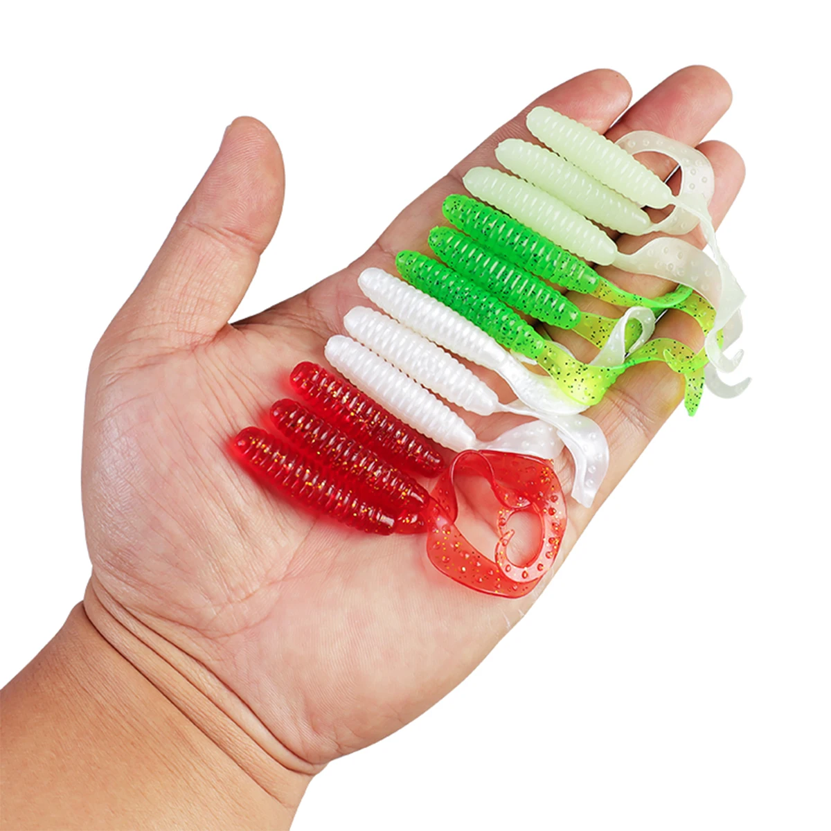 Kit de cebo blando de gusanos rizados, señuelo de pesca suave con olor a Camarón, plomada anzuelo de cabeza de 6cm, 3g, anzuelos de pesca con caja de aparejos de pesca, 37 unids/set - imagen 5