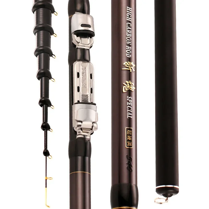 Caña de pescar de carbono de alta calidad, 4,5 M, 5,4 M, 6,3 M, 7,2 M, caña de pescar telescópica de tres posiciones, aparejos de pesca giratorios, caña de mar - imagen 2