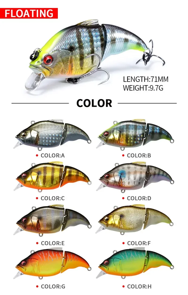 Descubra la selección vibrante de señuelos de pesca flotante con varios colores y longitudes diseñadas para un rendimiento óptimo en el agua