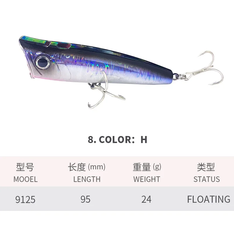 Sistema de superficie de agua con cebo luya para pesca, Popper 95MM/24G, cebo falso lanzado lejano en ruta de mar de agua dulce, cebo poper topwater - imagen 5