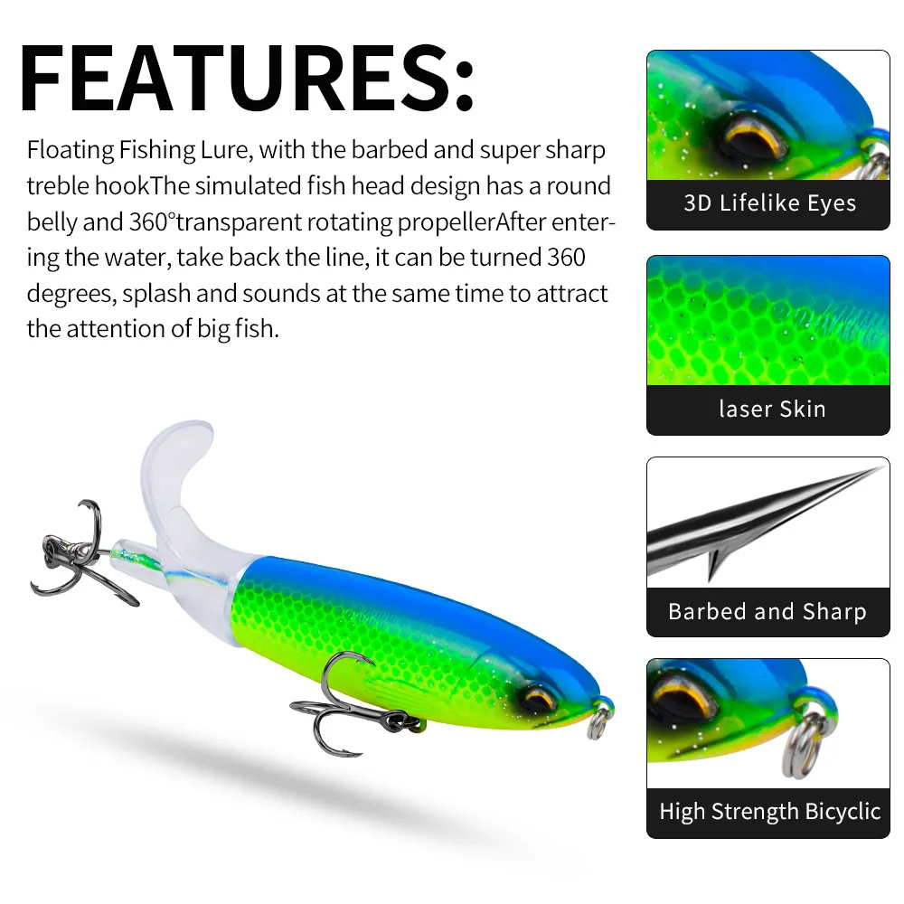 KNCONAN-Señuelos de Pesca de Tractor de superficie de agua, 105mm, 13,5g, doble hélice, Wobbler, giratorio, cebo Artificial flotante, Swimbait - imagen 5