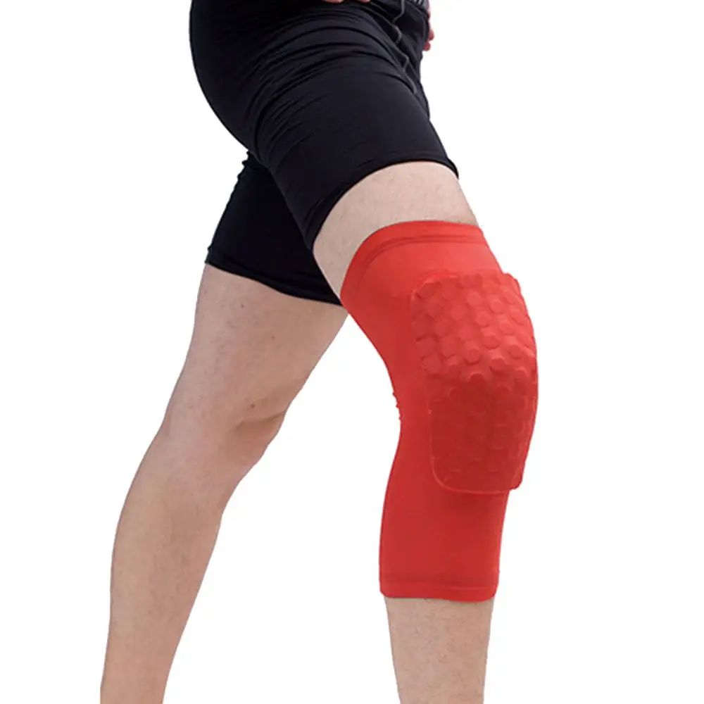 Rodillera de poliéster para hombre y mujer, manga de compresión para piernas, baloncesto, voleibol, panal de abeja, equipo de Fitness - imagen 3