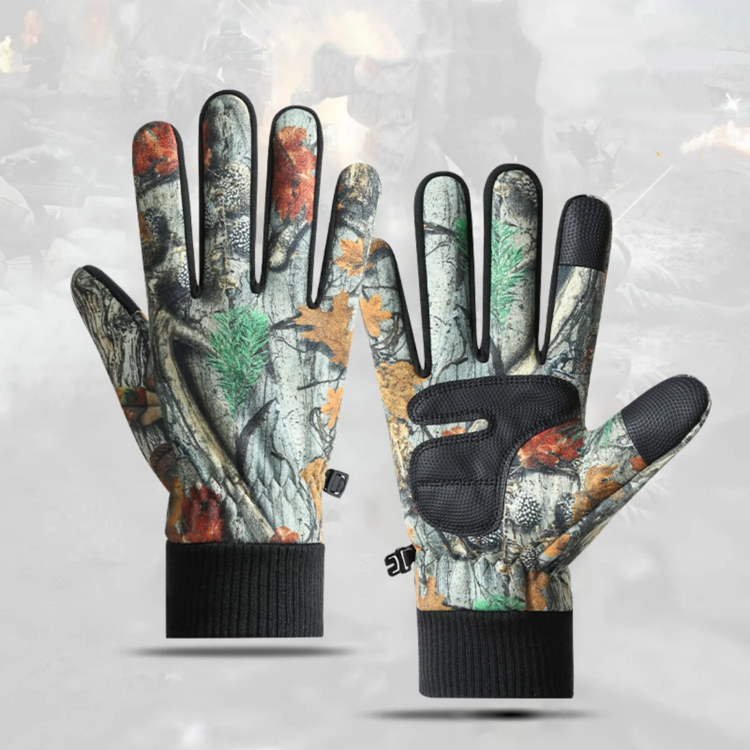 Guantes de ciclismo de invierno, guantes con pantalla táctil con diseño de camuflaje a la moda, manoplas cálidas con dedos completos para ciclismo, Camping, esquí y pesca