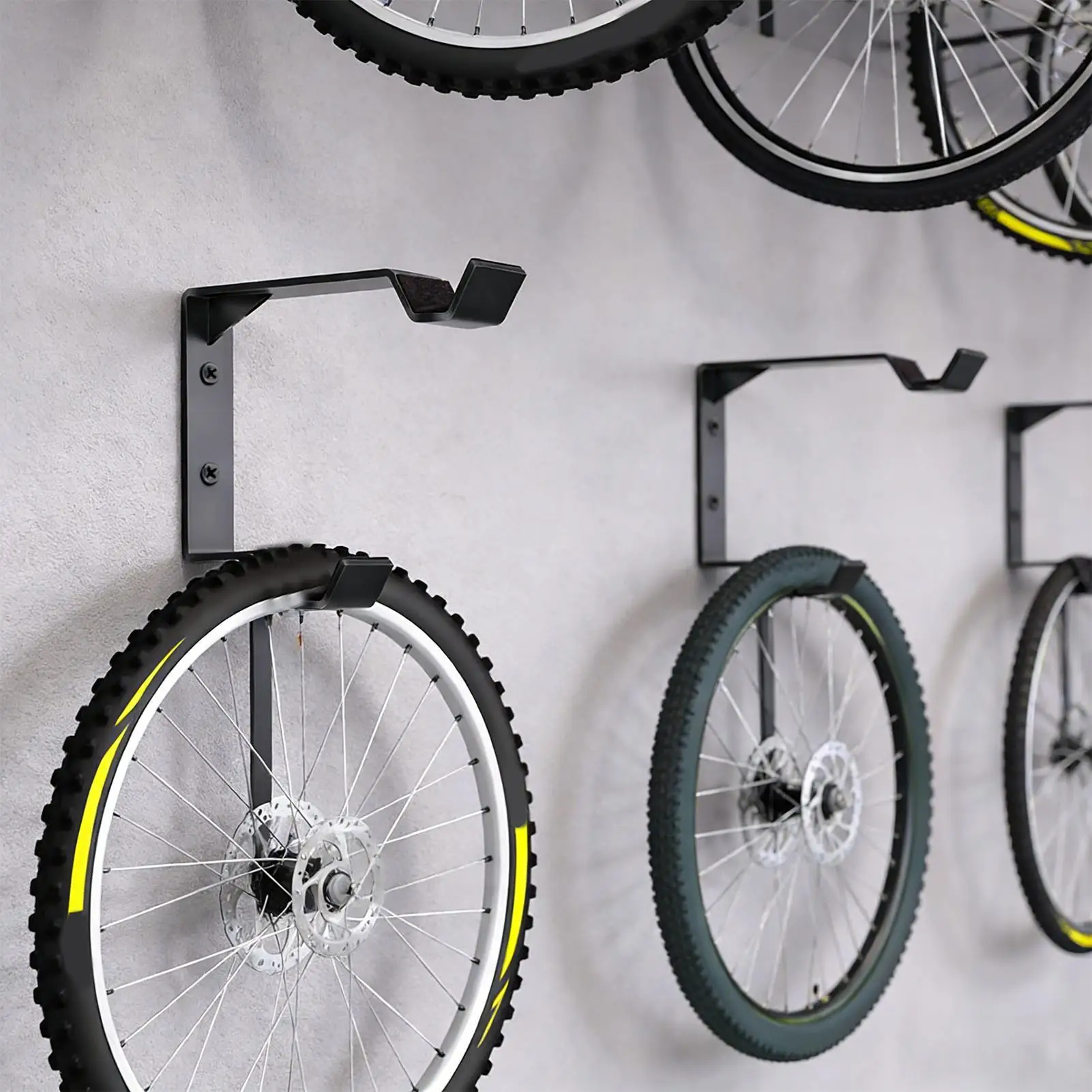Soporte pared bicicletas con gancho vertical y sujeción de neumático