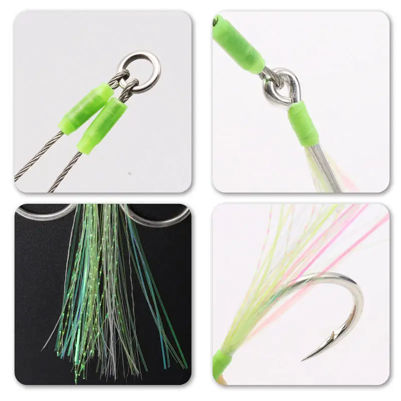 ZYZ anzuelos de ayuda de plantilla de pesca, línea de acero inoxidable, tubo luminoso, pluma, anillo sólido, Jigging, aparejos de pesca de barco, 2 uds./lote - imagen 3
