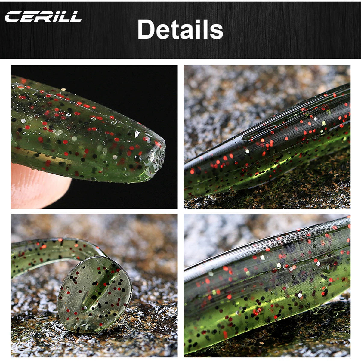 Ceril-señuelo de pesca suave Shiner Wobbler, cebo de gusano de cola en T Artificial, aparejos de lubina de doble Color de silicona Souple, 65mm, 75mm, 10 piezas - imagen 5