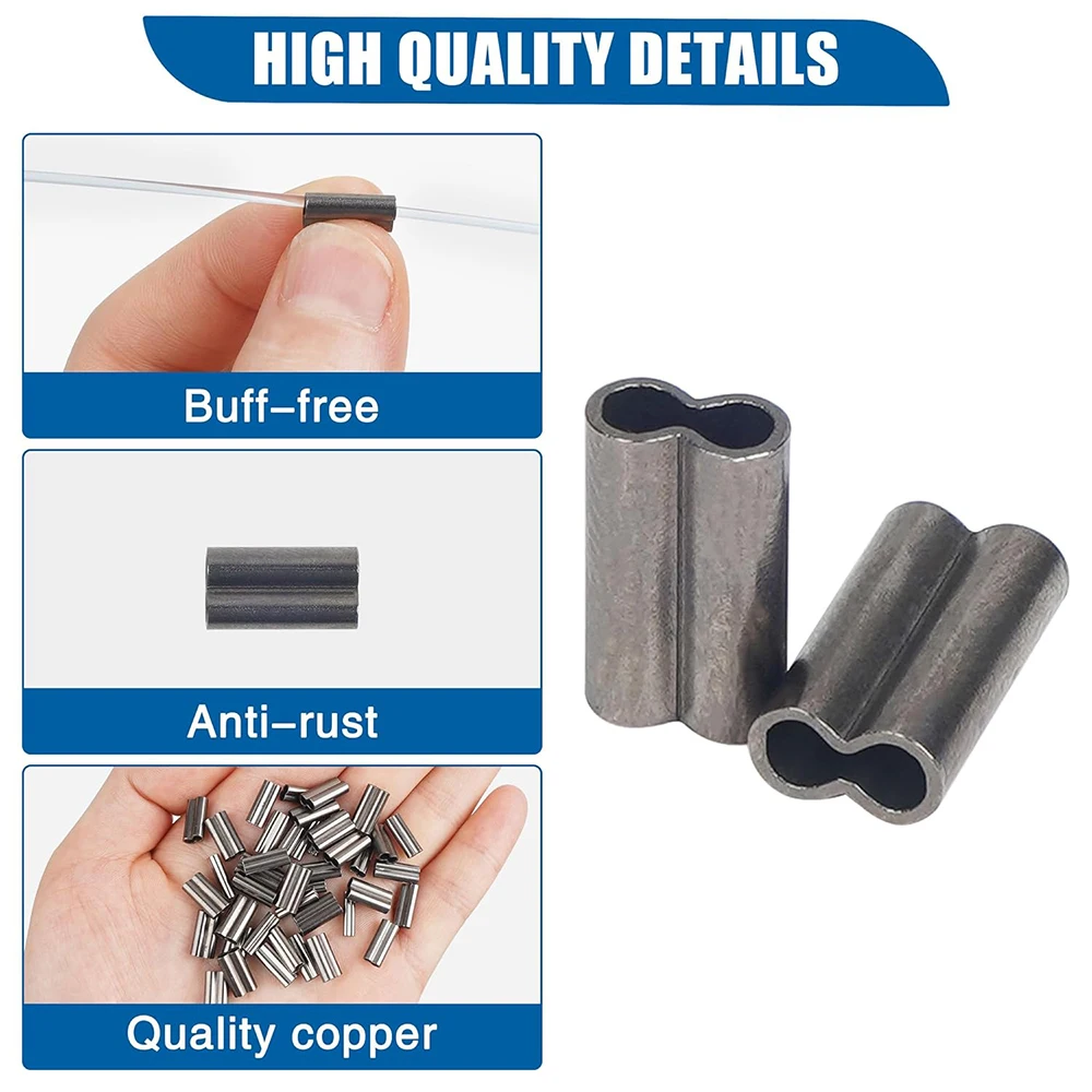 PRO BEROS 50 Uds manguitos de engarzado de doble barril de cobre conectores de tubo de sedal bucle de engarzado para virola de aparejo líder 0,8-2,0 - imagen 4