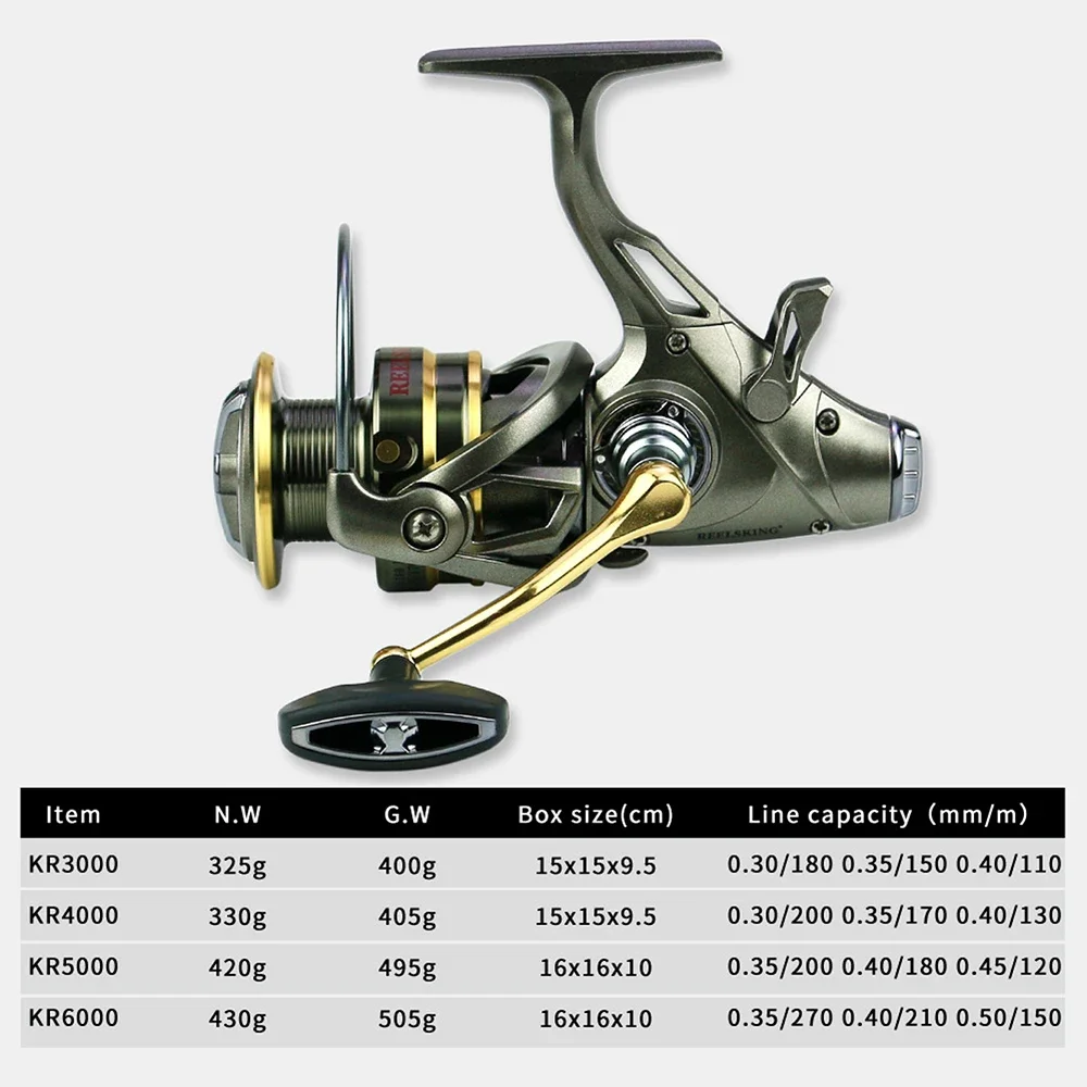 Carrete de pesca giratorio de alta velocidad 5,5: 1, accesorio de doble freno, serie 3000-6000, carrete de Metal, rueda de pesca de carpa, carrete de fundición suave - imagen 5
