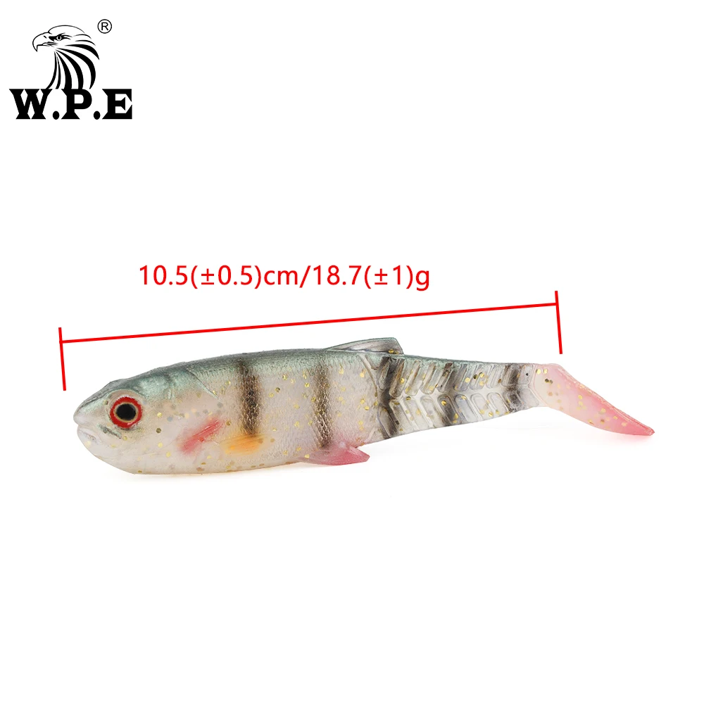 W.P.E-señuelo suave de silicona para Pesca, cebo de lubina, plantilla falsa, Swimbait, Wobblers, aparejos de Pesca, 105mm, 18,7g, 3 unids/lote por paquete - imagen 3