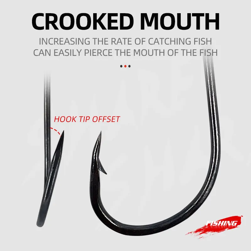 100 unids/bolsa pulpo de acero rico en carbono 8299 anzuelo con agujero de púas pico torcido pesca en mar anzuelo único a granel - imagen 2