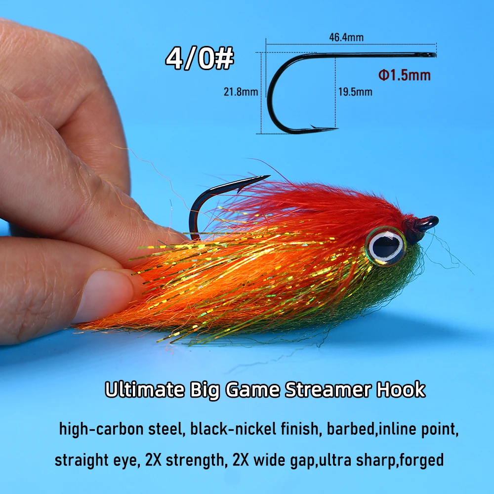 Ellllv-anzuelo serpentina de 6,9 pulgadas para mosca, 4/0, gran juego, ojos 3D, señuelo de pez cebo realista, pesca de lubina, especie de agua salada almizclada - imagen 3