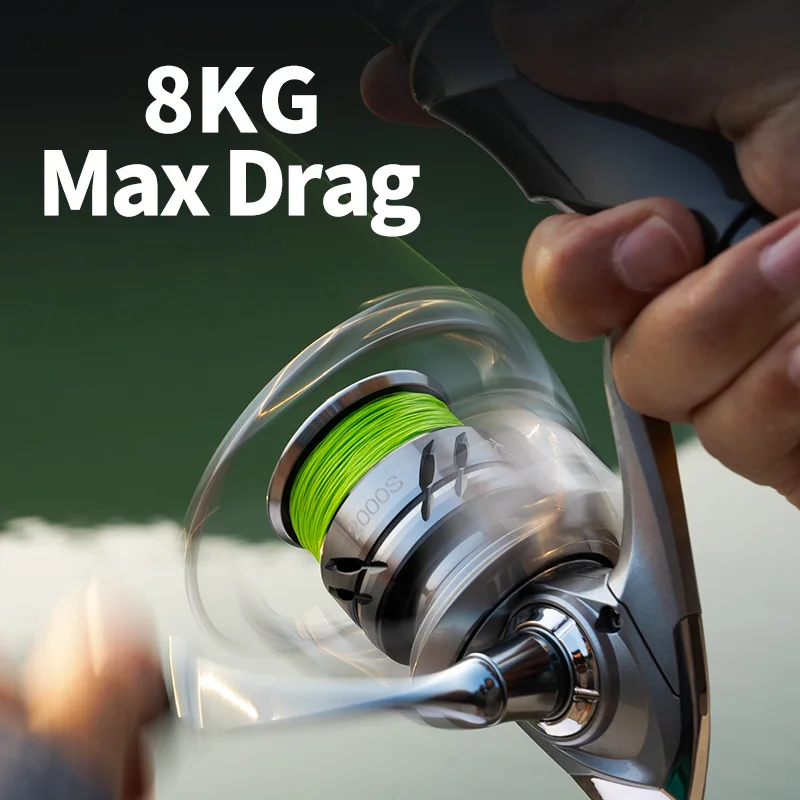 LINNHUE-carrete de pesca de Metal ultraligero, accesorio de pesca de carpa, accesorio giratorio de mar plateado, LUKINT1500-3000, doble mango - imagen 5