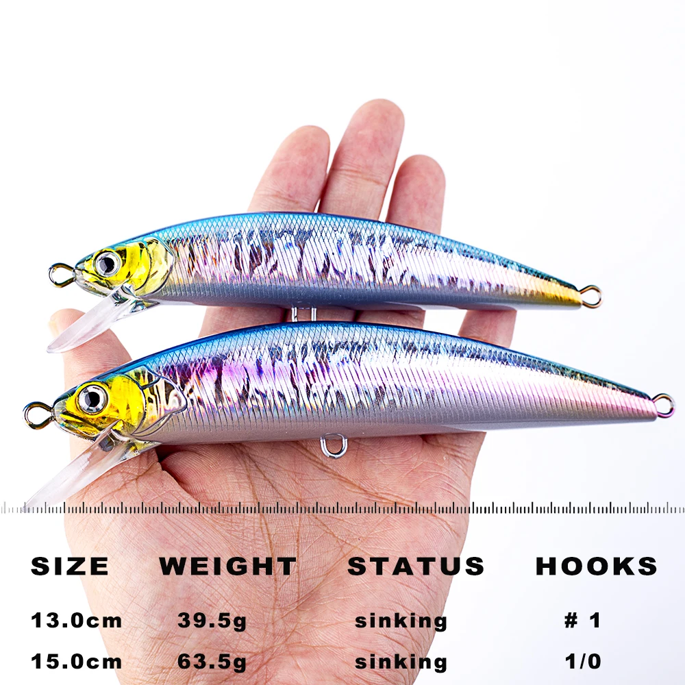 CCLTBA Señuelos de Pesca en el mar, cebos artificiales, cebo duro de fundición larga para agua salada, pececillo oscilante, 13cm, 15cm - imagen 2