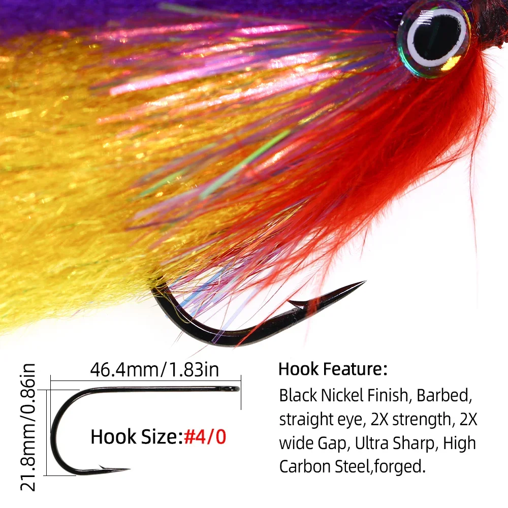 Wifreo 2 piezas/4 piezas # 4/0 Streamer grande mosca epoxi 3D ojo de pez marabú Hackle Flash oropel cola pesca con mosca moscas trucha Señuelos de pesca - imagen 4