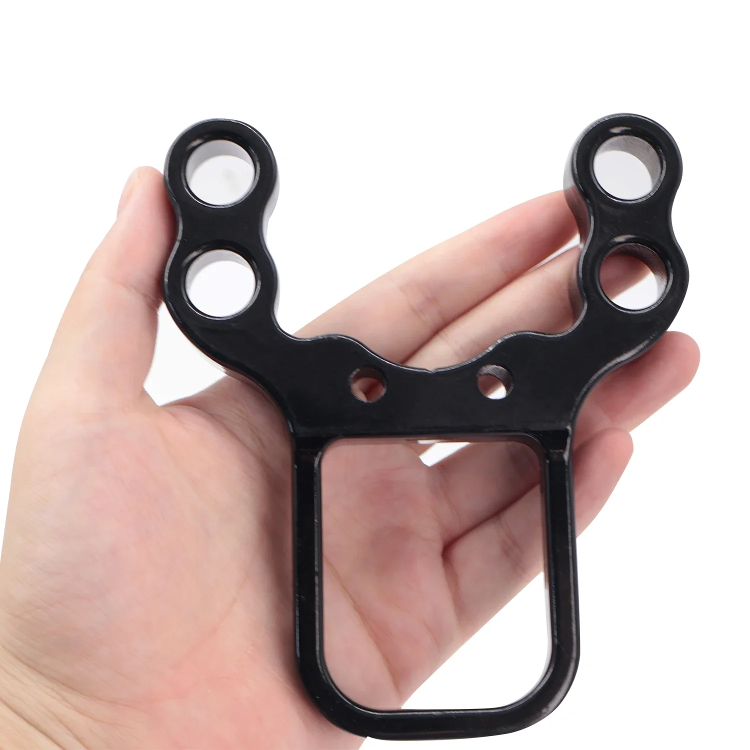 Cabeza de tirachinas negra de aleación de aluminio de cuatro agujeros, ranura para banda de goma, accesorios especiales para tirachinas caseros, distancia de orificio de 2,5 cm