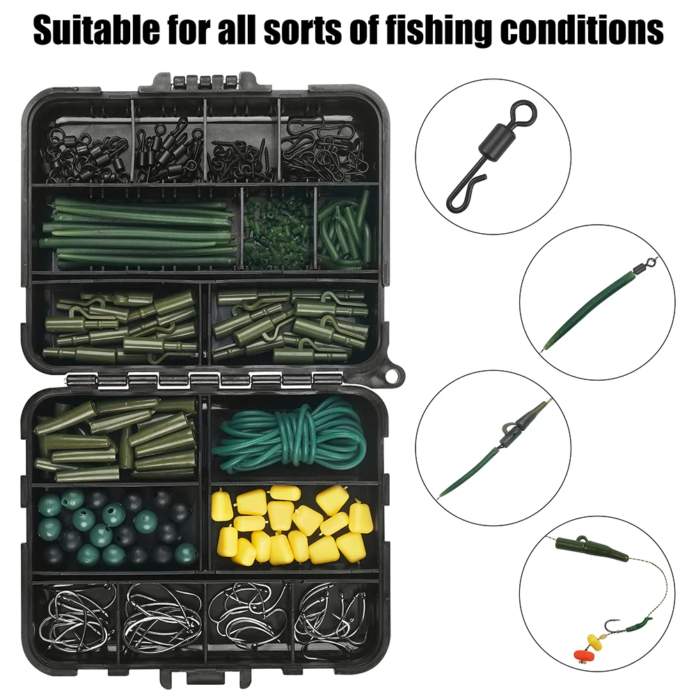 Kit de fabricación de aparejos de pesca de carpa, 246 Uds., incluye anzuelos sin púas, giratorios, Clips de seguridad, mangas de tubo de goma, varios accesorios para aparejos de carpa - imagen 4