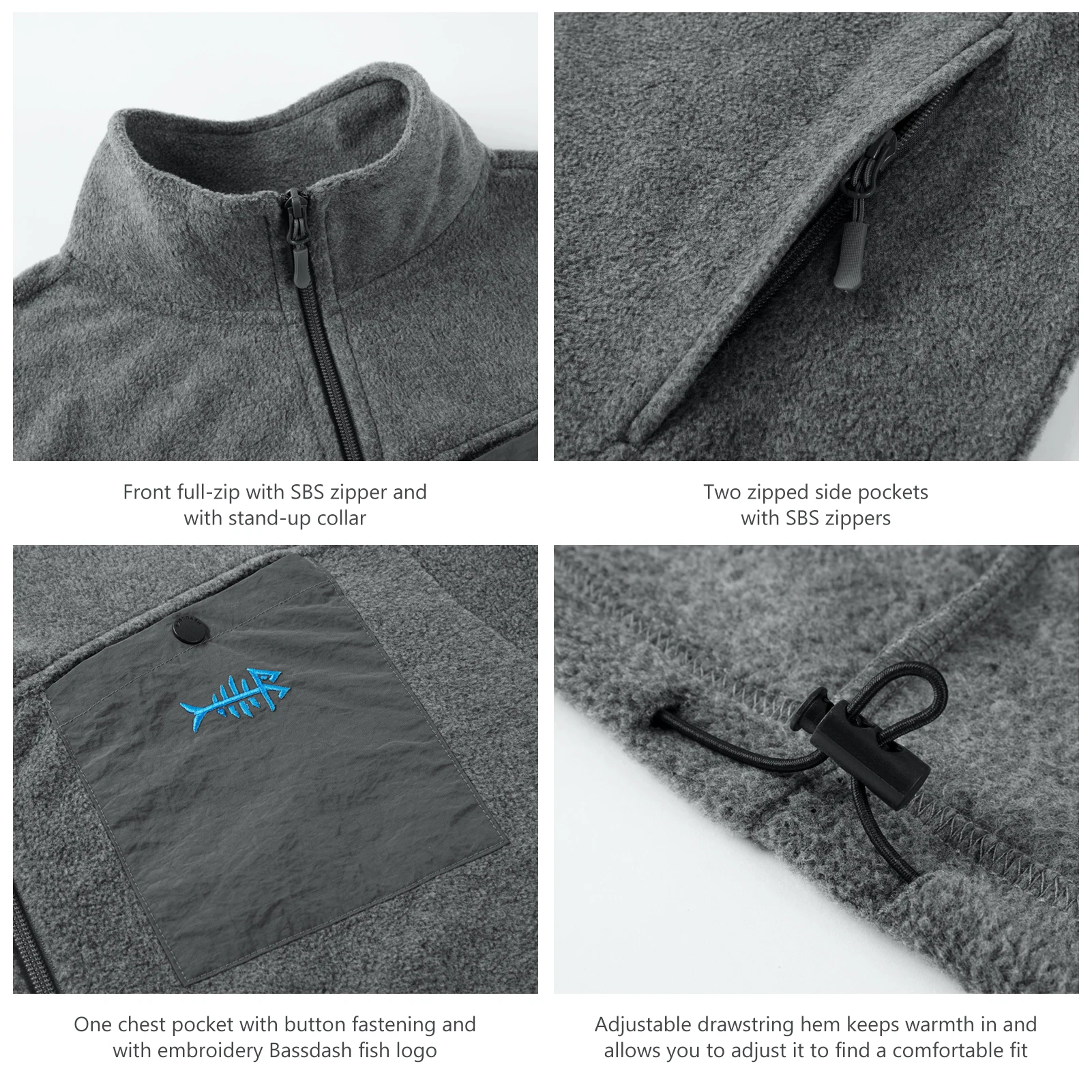 BASSDASH AllDay Chaqueta de forro polar con cremallera completa para hombre, abrigo de invierno de forro polar de peso medio suave y transpirable con bolsillos - imagen 5