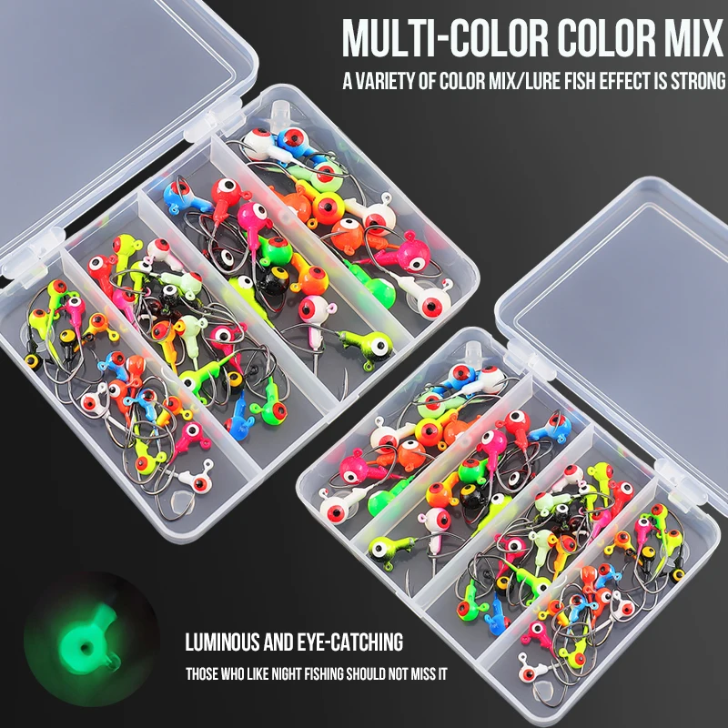 TAIYU 50 unids/set Micro anzuelos coloridos irregulares ganchos de cabeza de plomo para trucha Panfish lubina flujo pequeño Micro cebo con caja - imagen 3