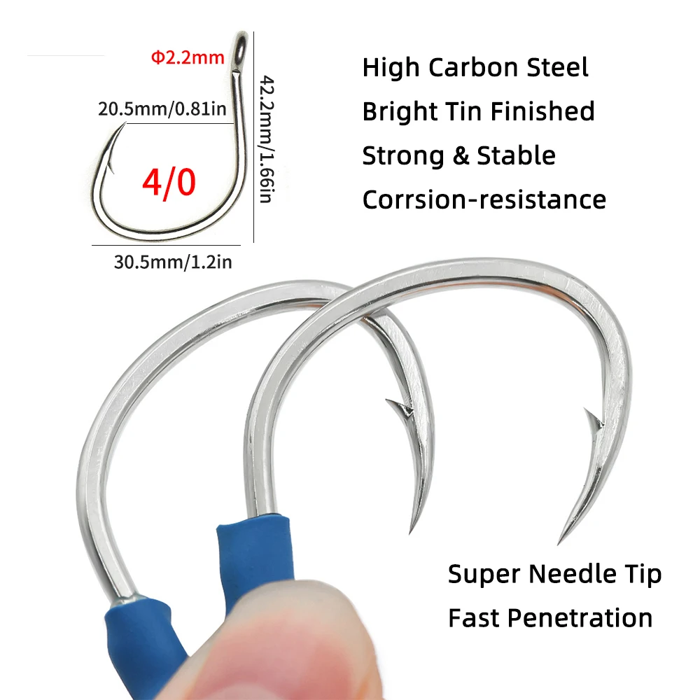 Ellllv-anzuelo de doble asistencia 4/0, anzuelos de Jigging lento de acero rico en carbono con línea de PE, tubo protector para pesca en el mar, señuelo de Jigging de Metal - imagen 5