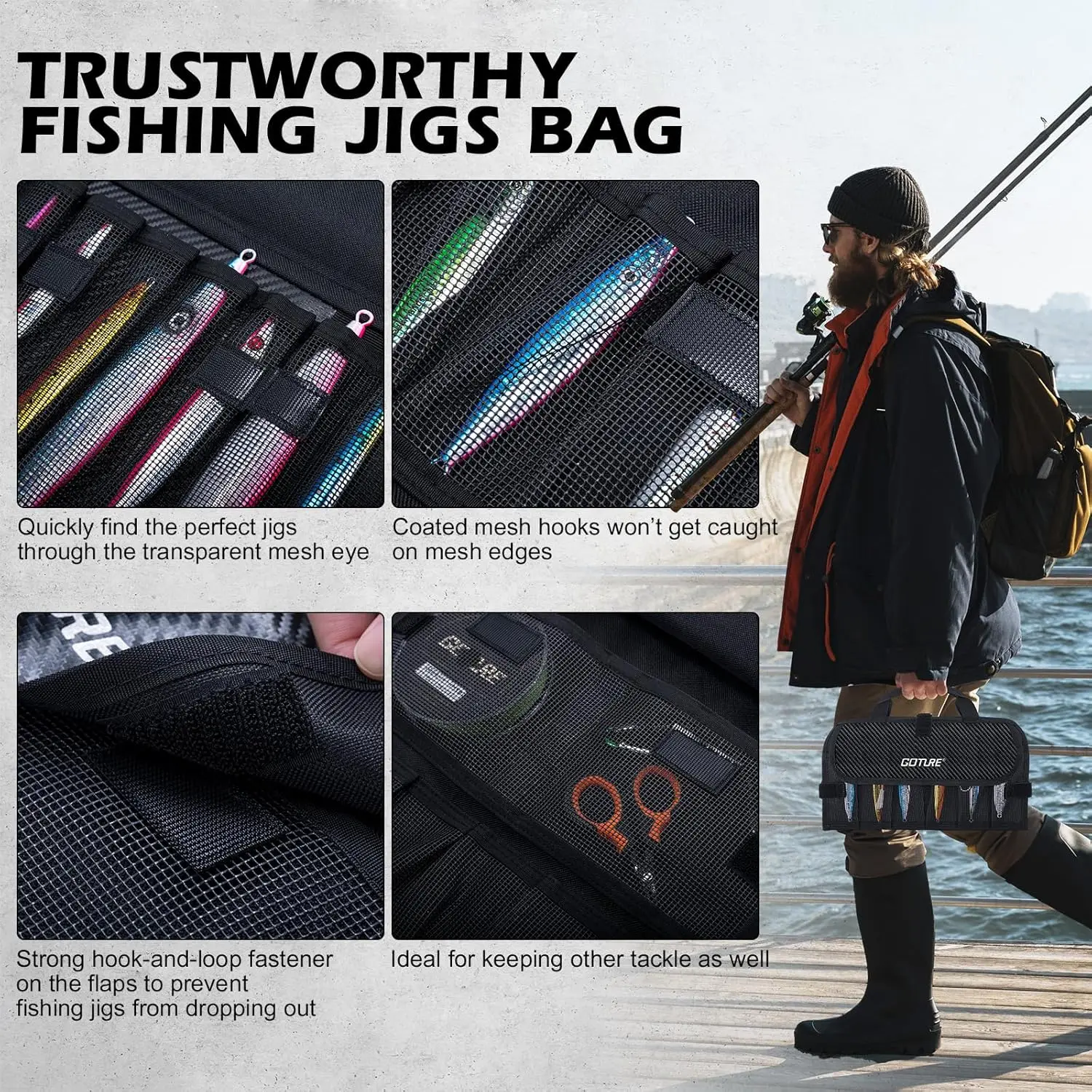 Goture-bolsa de plantilla de pesca de 33x18cm, bolsa de señuelo de pesca de plomo con recorte ligero portátil, agua dulce salada para pesca en barco y playa - imagen 5
