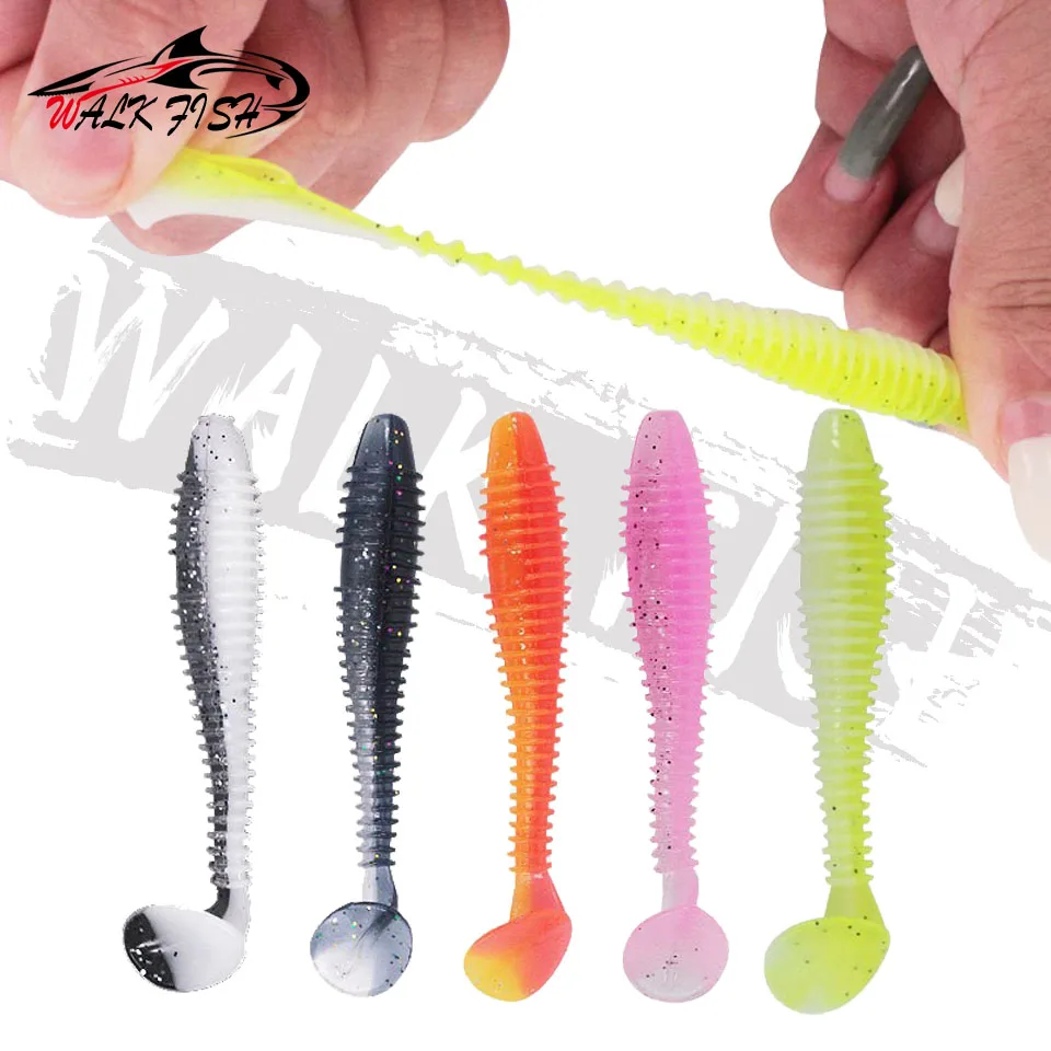 WALK FISH-señuelo de pesca de plástico suave, 10 piezas, 4,5 cm-7,5 cm, cebos de gusano, Jigging, Wobbler, Swimbaits para pesca en agua salada - imagen 5