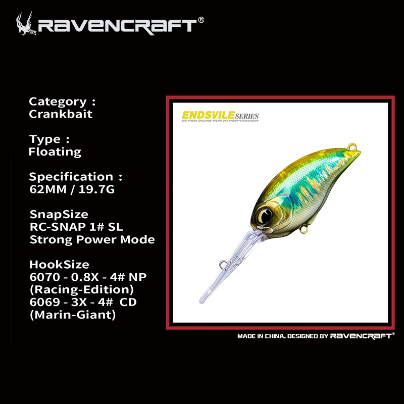 Ravencraft-señuelo de pesca de fundición larga flotante, 19,7g, Wobblers, manivela de labio largo de 62mm, cebo duro Artificial para trucha - imagen 3