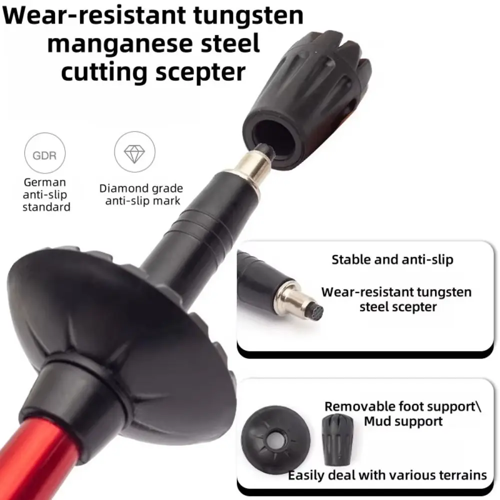 Bastones de senderismo de aluminio para exteriores, cerraduras ajustables rápidas, bastones para caminar de 3 secciones, bastón telescópico ultraligero para campo traviesa - imagen 3