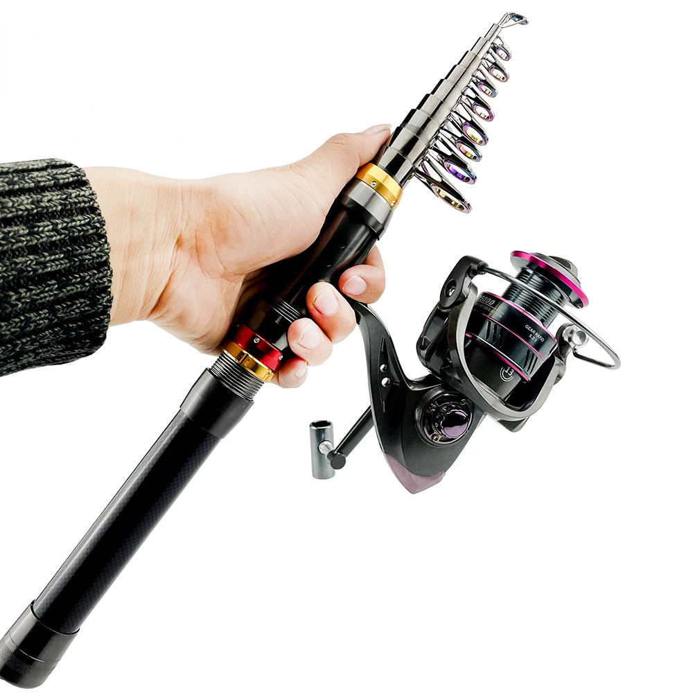 Caña de pescar giratoria de alto carbono, 1,8 m-3,6 m, señuelo portátil 6 7 8 9 10 11 con rueda giratoria de Metal 1000 3000 5000 relación de transmisión 5,2: 1
