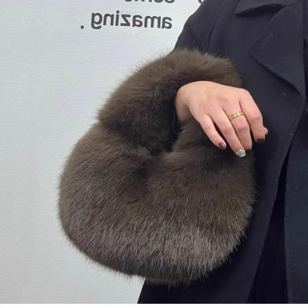 Bolso de media luna suave a la moda, bolsos de piel sintética esponjosos para mujer, bolso de invierno para mujer, bolso de mano para fiesta, bolso de mano informal - imagen 5