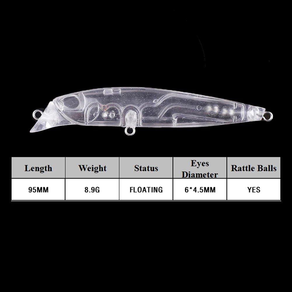 Chan'sHuang 20 piezas cebo en blanco sin pintar 9,5 cm 8,9g sonajeros flotantes labio de buceo corto pececillo DIY señuelo de pesca Artificial hecho a mano - imagen 2