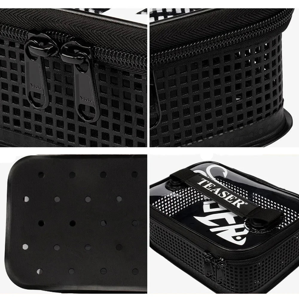 Elegante y funcional Este estuche negro ofrece almacenamiento seguro con un diseño perforado y cremalleras duales