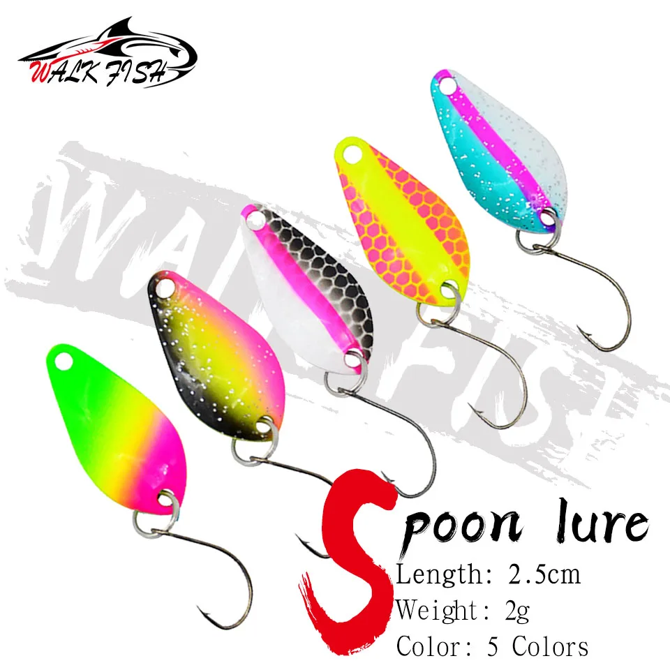 WALK FISH-señuelo de pesca de Metal, cebo duro de 2g y 25mm con un solo gancho, trucha Perch Chub Salmon, 5 unids/lote