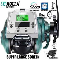 SAMOLLA New Large Electronic Fishing Reel Sea Solar+Usb charging Large Display Screen Temperature/Air Pressure Baitcasting Reel