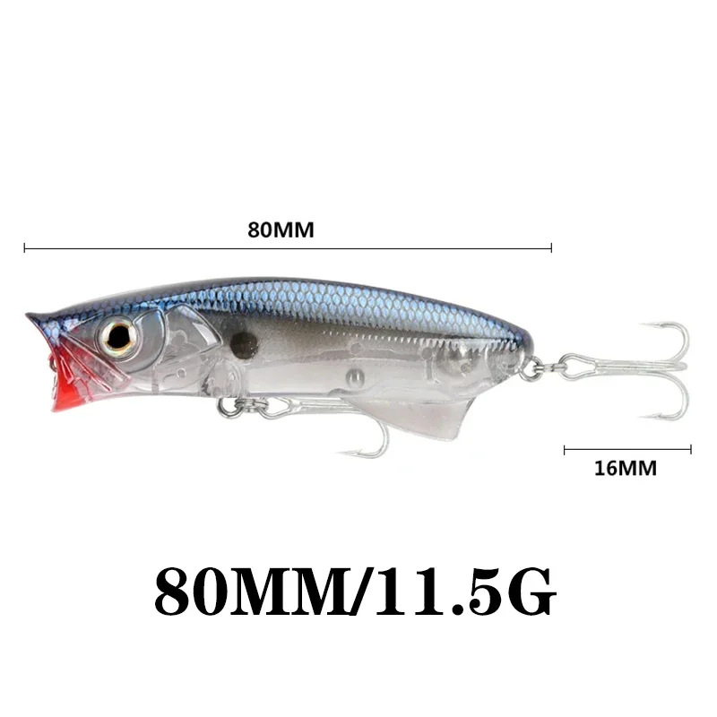 Señuelo de pesca Topwater Popper, 8cm, 11,5g, Wobblers flotantes, cebo duro Artificial con 6, 1 ud. #   Ganchos para Lucio Bass Pesca Crankbait - imagen 3