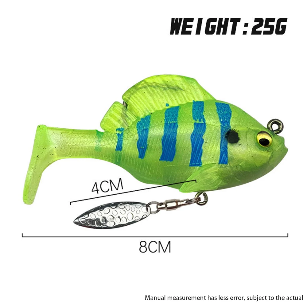 Hanlin 6 cm/14g 8 cm/25g cebo suave cola en T Señuelos de pesca Wobbler cebo Artificial Bluegill Swimbaits hundimiento pez luna aparejos de lubina - imagen 2