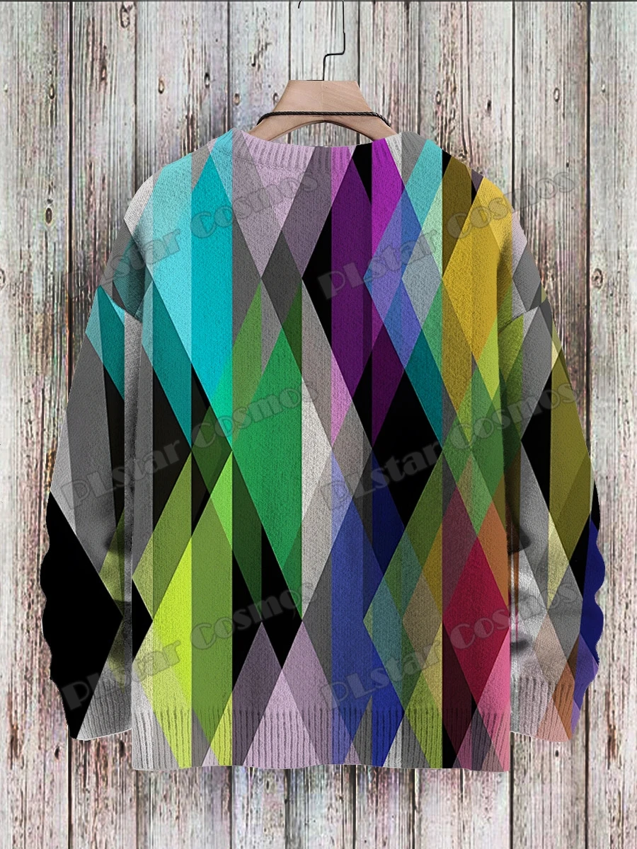 KMY20 Suéter de punto informal unisex con estampado 3D geométrico - imagen 2