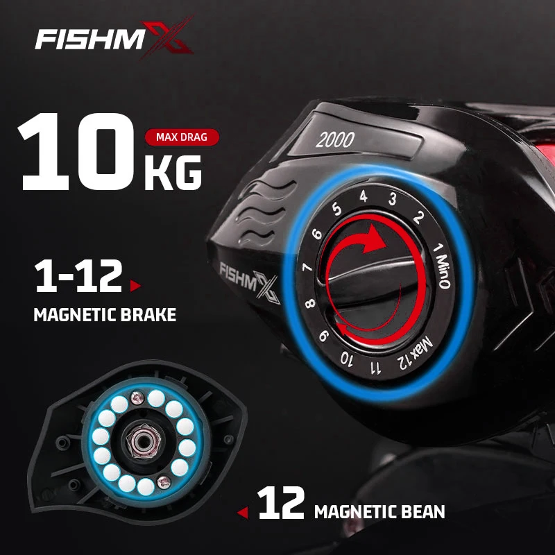 Carrete de Pesca Fishmx, arrastre máximo de 10kg, carrete de Baitcasting con carrete de aluminio para señuelo, Pesca de agua dulce, izquierda y derecha - imagen 3