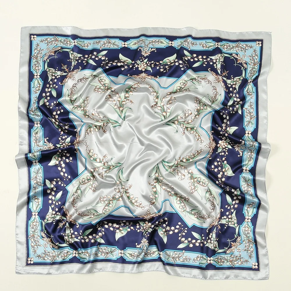 Mode Gedrukt Vrouwen Hoofddoek Satijn Zijde 90*90 cm Grote Haarbandana Zachte Vierkante Vrouwelijke Sjaal Wrap - imagen 2